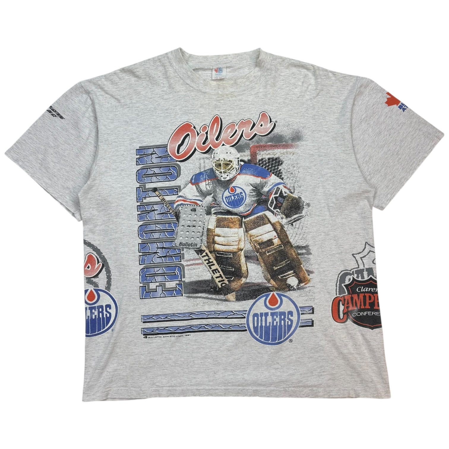 1991 Bulletin Athletics Edmonton Oilers Tee Grey