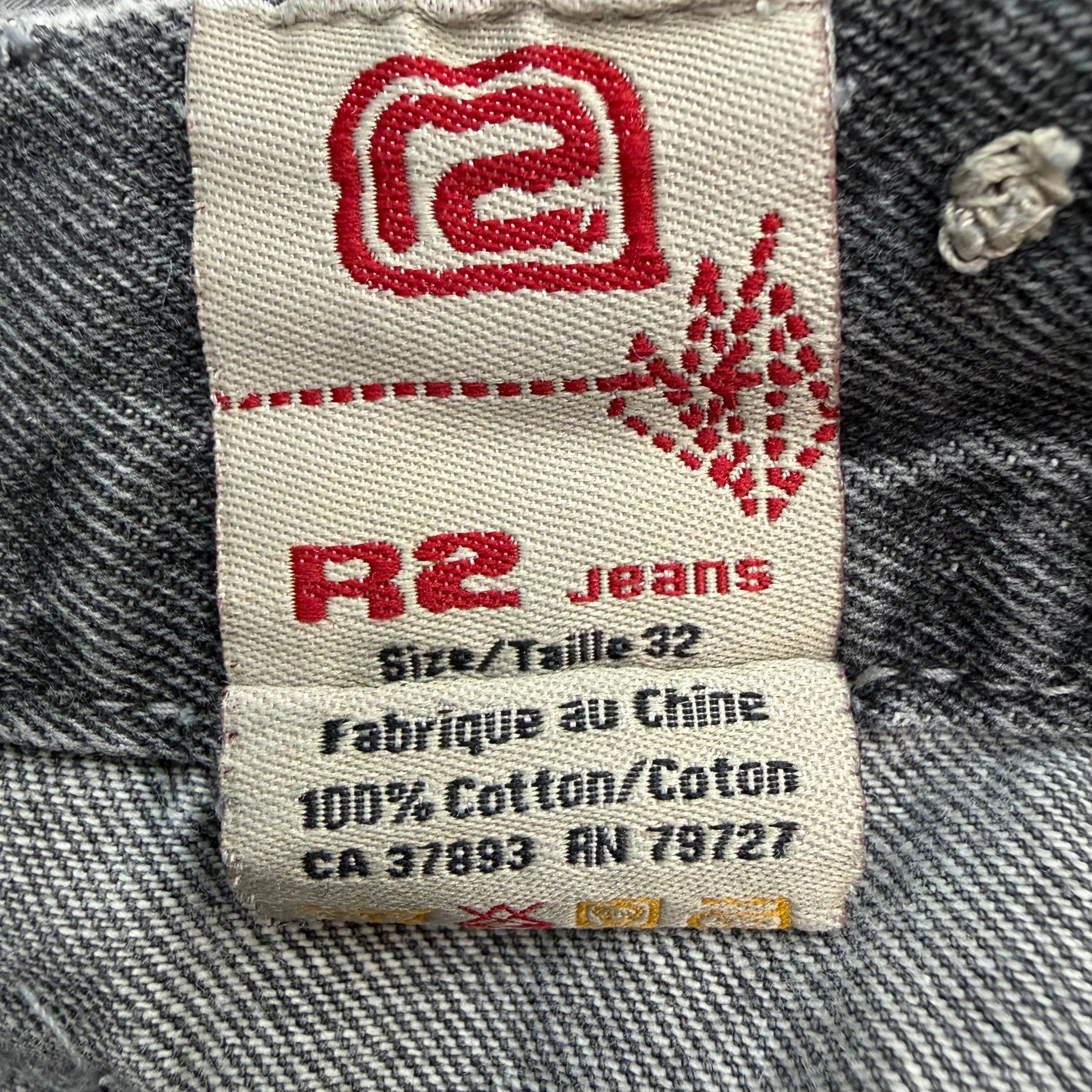 Vintage R2 Jeans Tribal Embroidered Denim Shorts Washed Grey