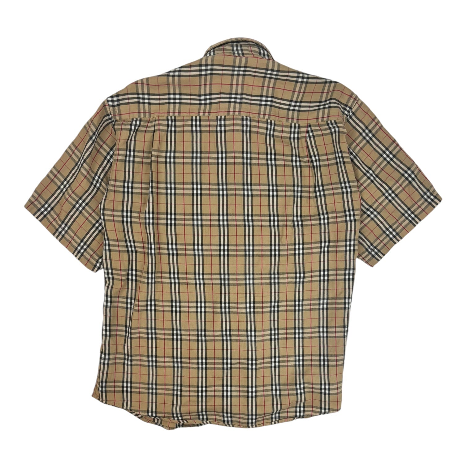 Burberry Plaid Button-Up T-Shirt Beige