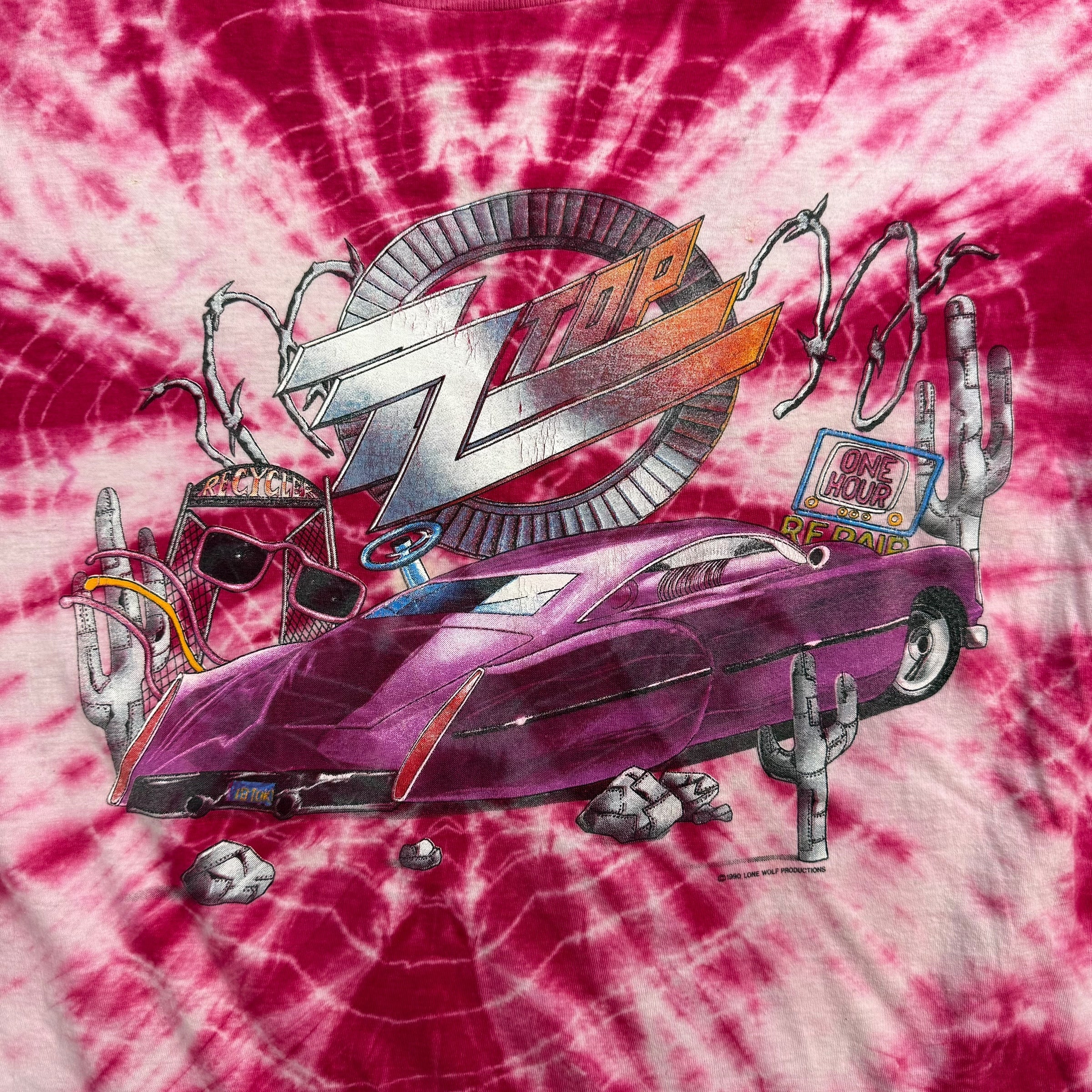 1990 ZZ Top Tie Dye Tee Pink/White