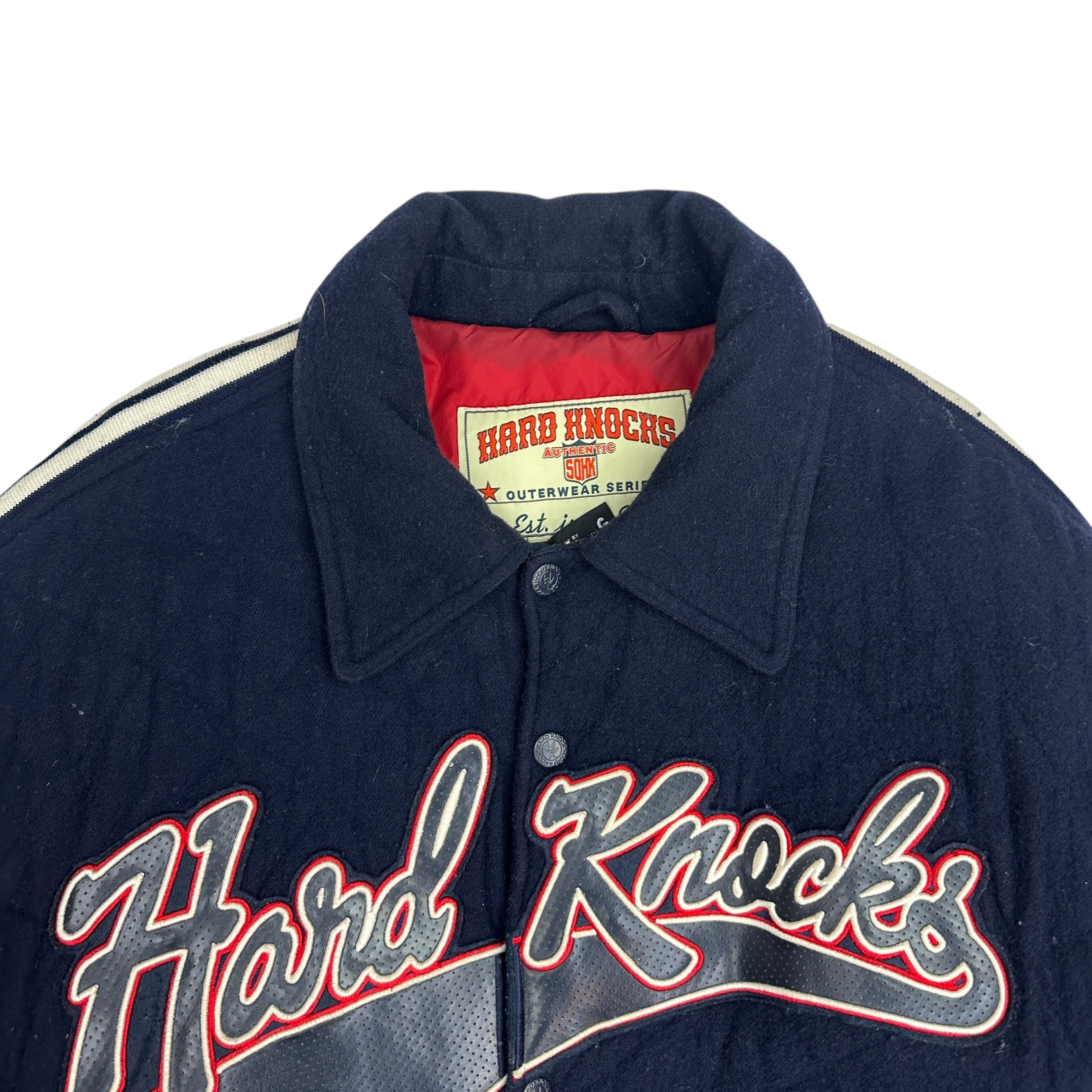 Vintage Y2K Hard Knocks Wool Varsity Jacket Navy
