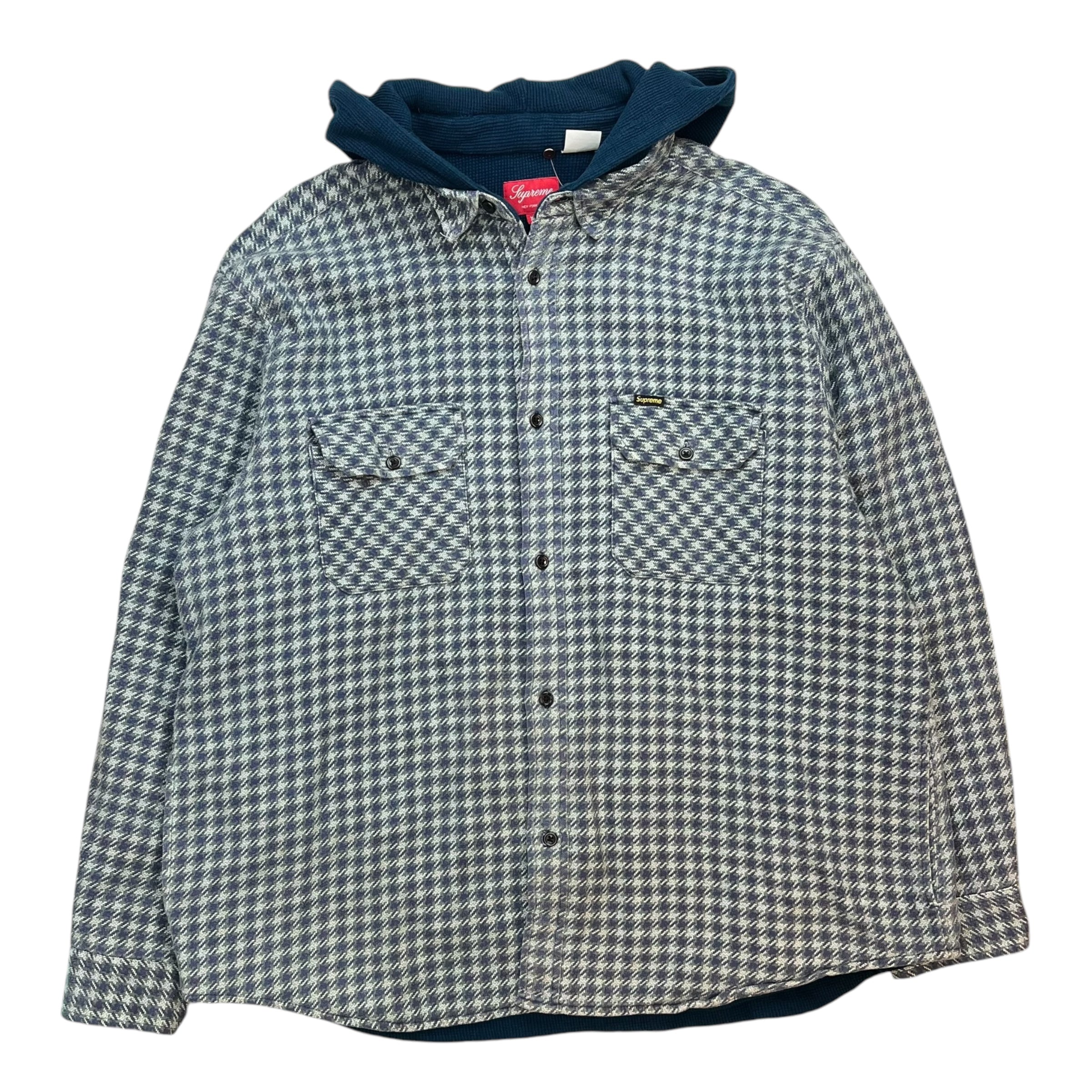 Supreme Houndstooth Hooded Flannel Shirt Navy