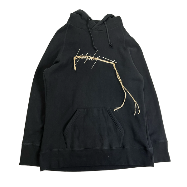 Yohji Yamamoto Rope String Logo Cotton Hoodie Black