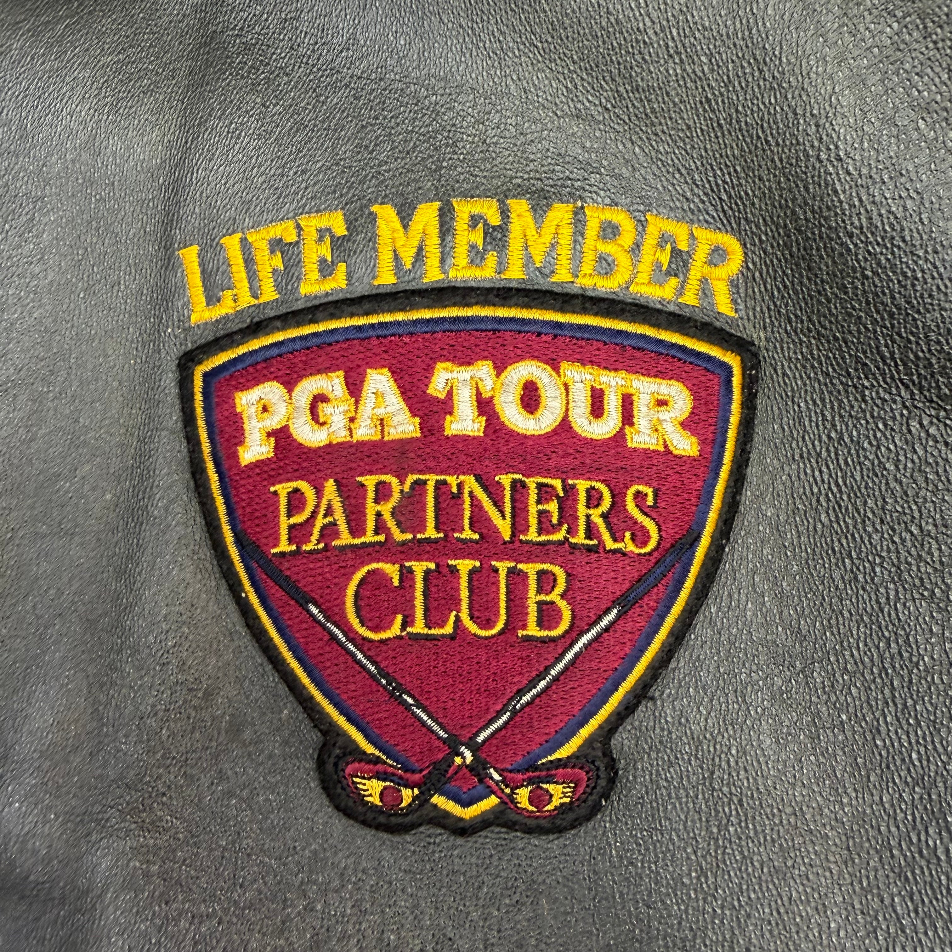 Vintage PGA Tour Partners Club Chenille Leather Jacket Black