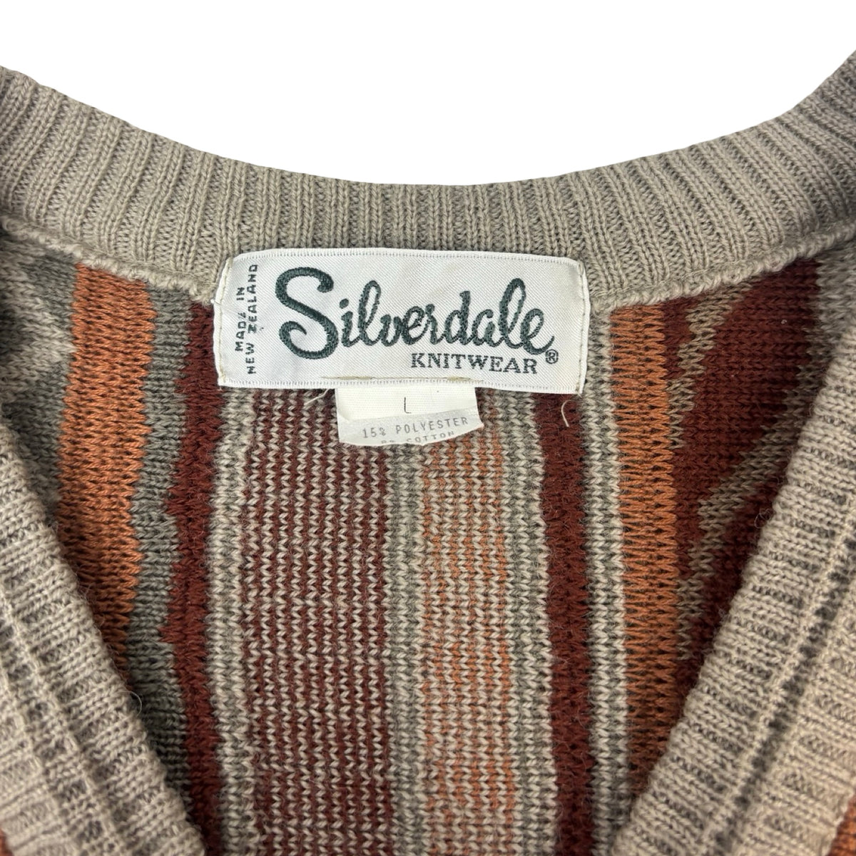 Vintage Silverdale 3D Knit V Neck Sweater Vertical Earth Tone