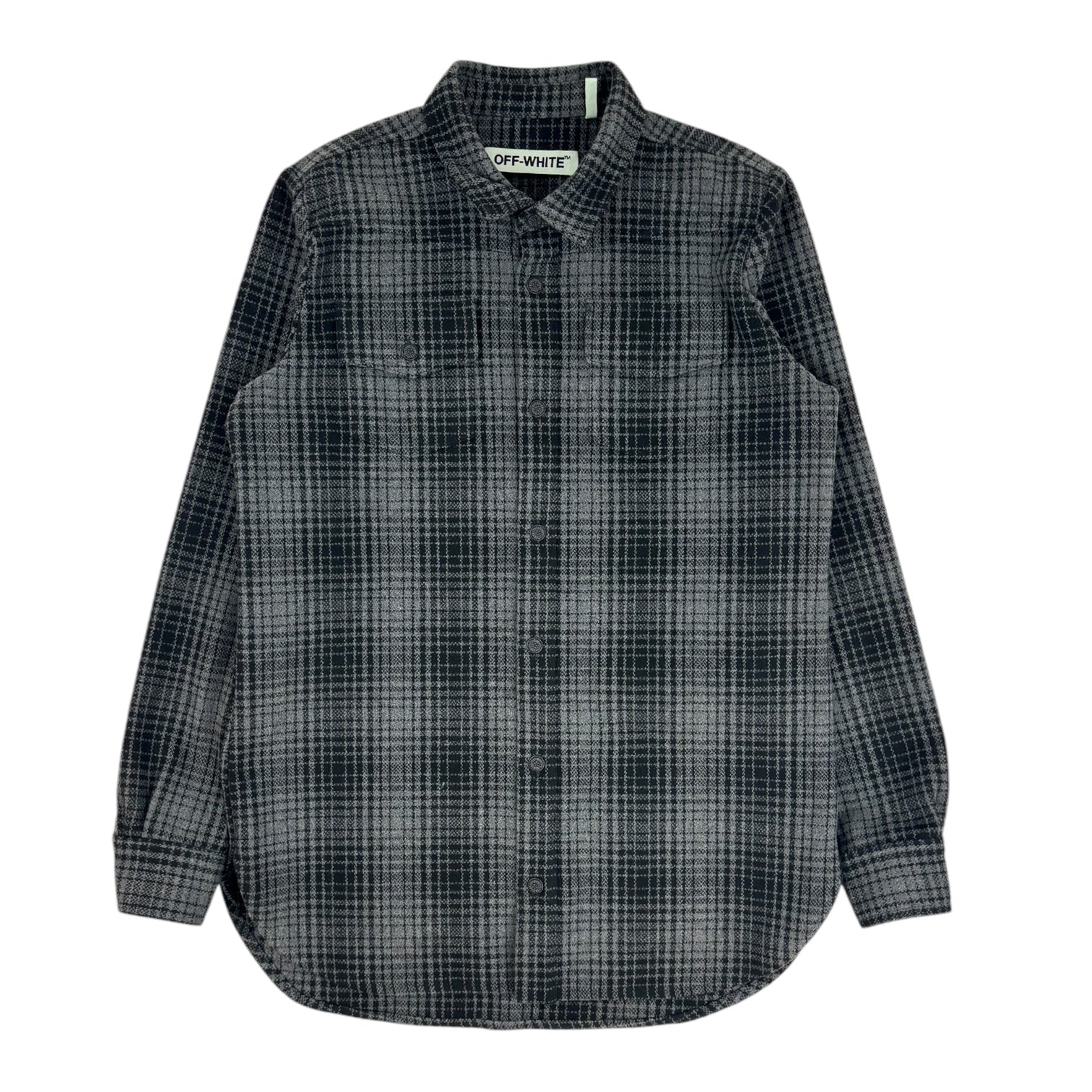 Off-White Tartan Button-Up Flannel Shirt Grey