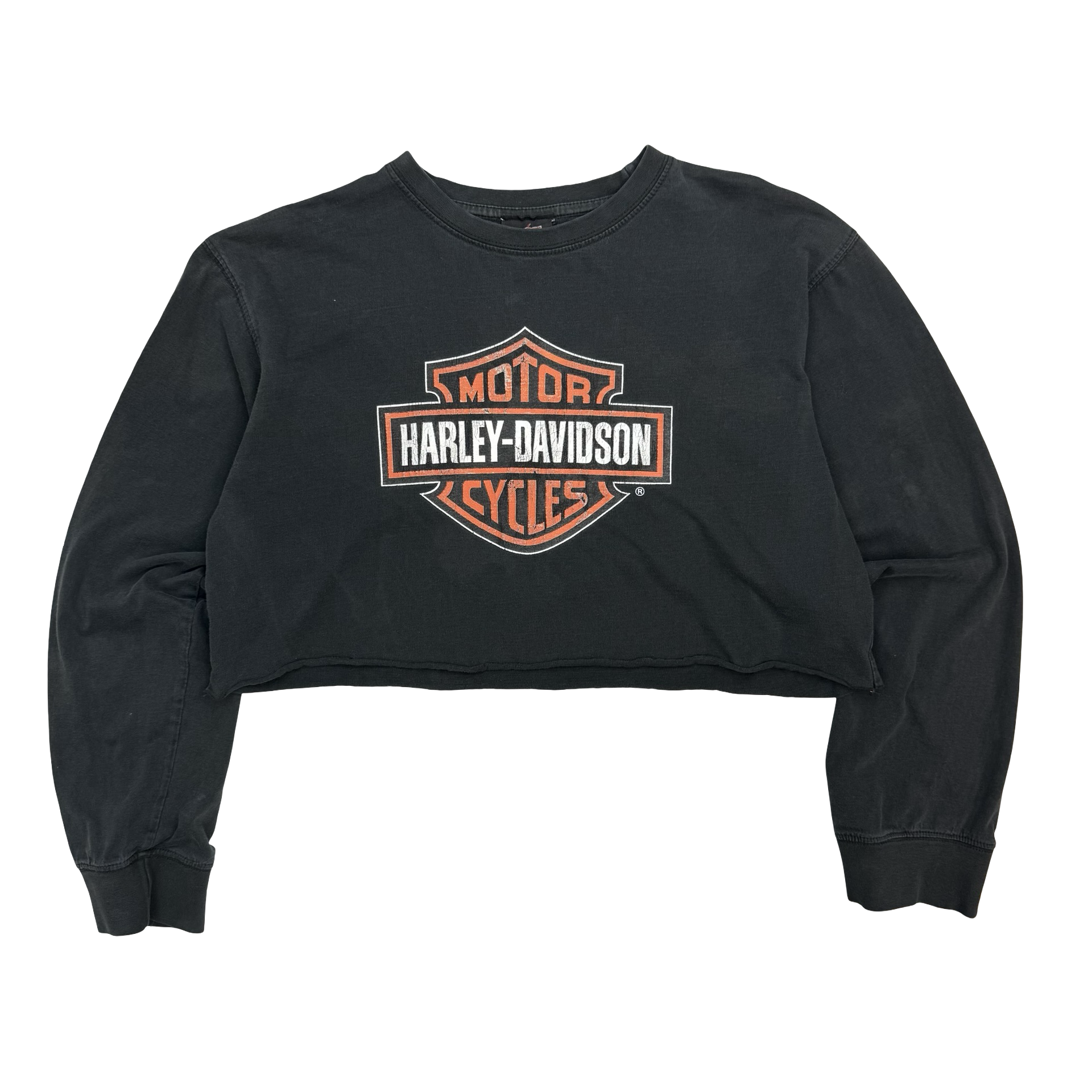 (W) Vintage Harley Davidson Cropped L/S Tee Black