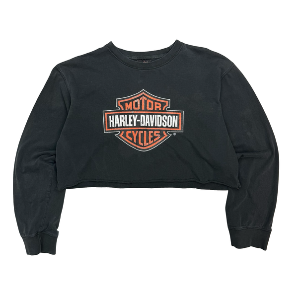 (W) Vintage Harley Davidson Cropped L/S Tee Black