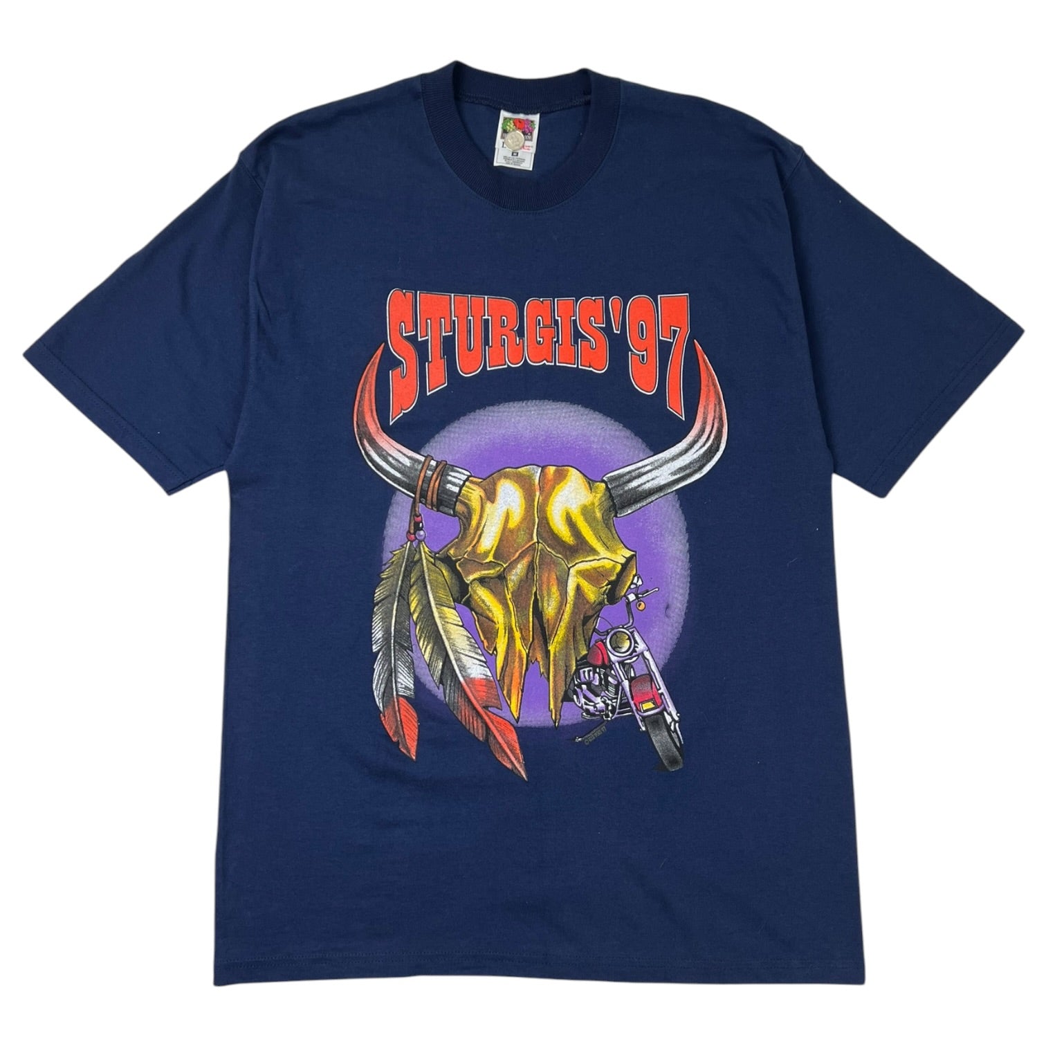 Vintage 1997 Sturgis 57th Anniversary Buffalo Skull T-Shirt Navy