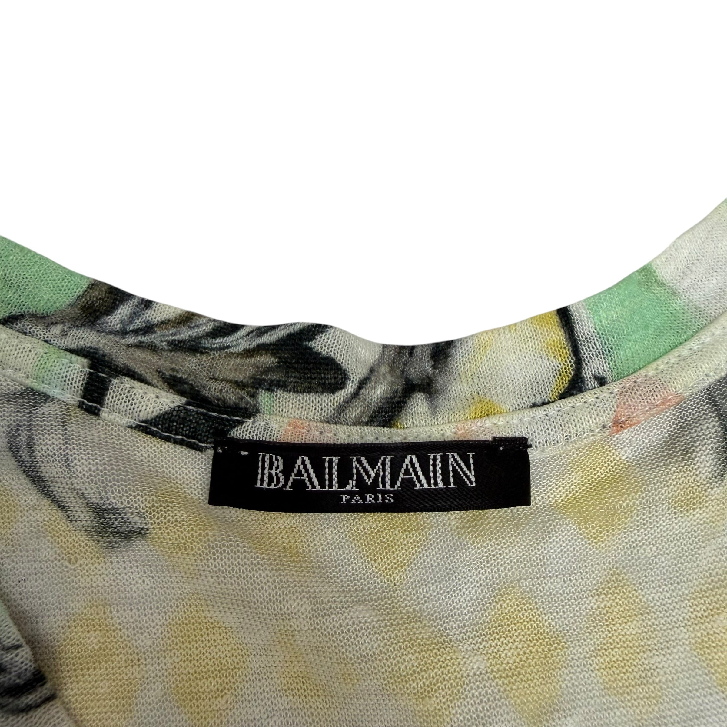 (W) Balmain Floral Print Button Detail Linen Tank Top Yellow/Blue