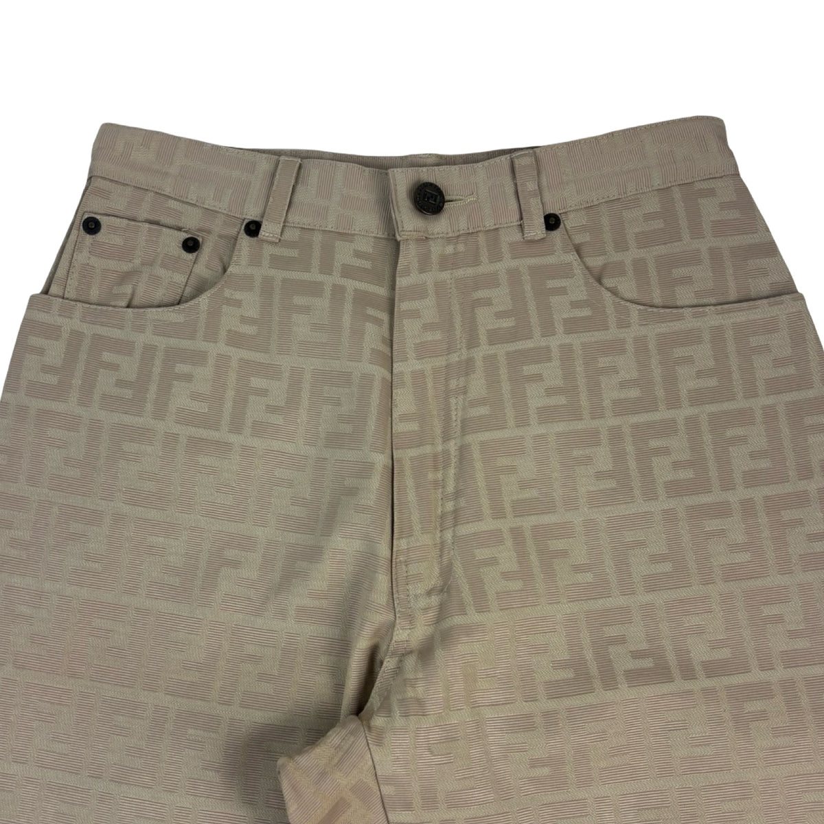 (W) Fendi Zucca Print High Waist Trousers Beige