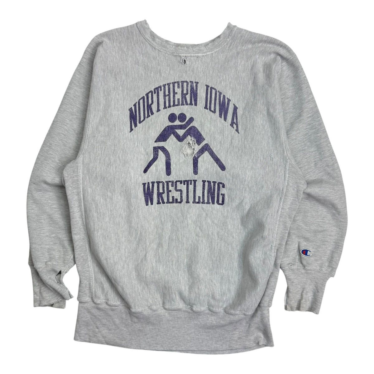 Vintage Champion Reverse Weave Northern Iowa Wrestling Crewneck Grey