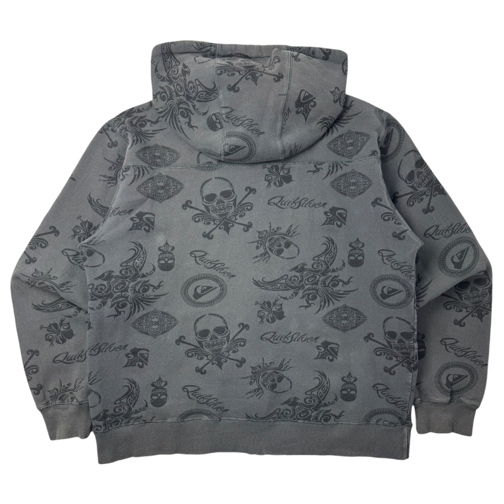 Vintage Y2K Quiksilver Tribal Surf Zip Up Hoodie Grey