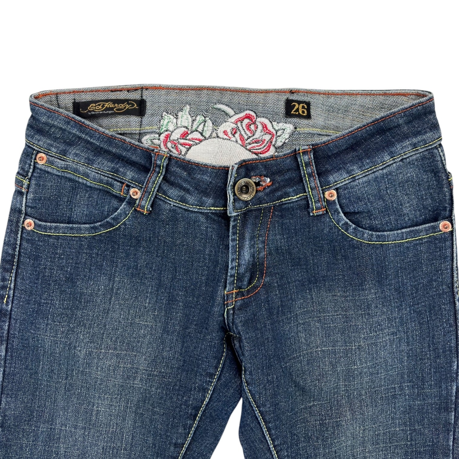 (W) Y2K Ed Hardy Embroidered  Low Rise Jeans