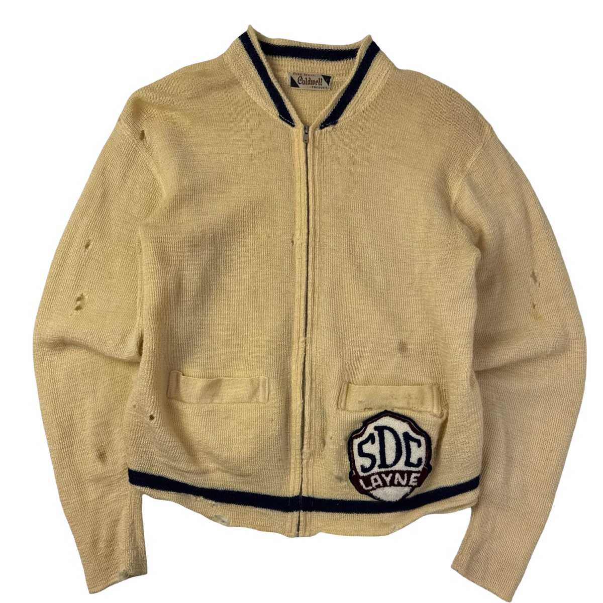 True Vintage Caldwell Pure Wool Knit Cardigan Distressed