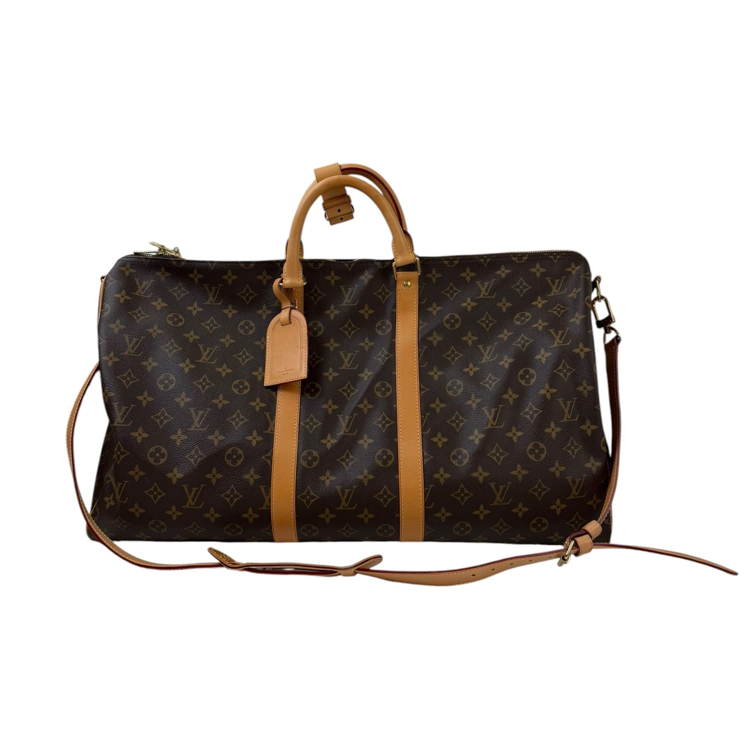 Louis Vuitton Monogram Keepall Bandoulière Duffel Bag Brown