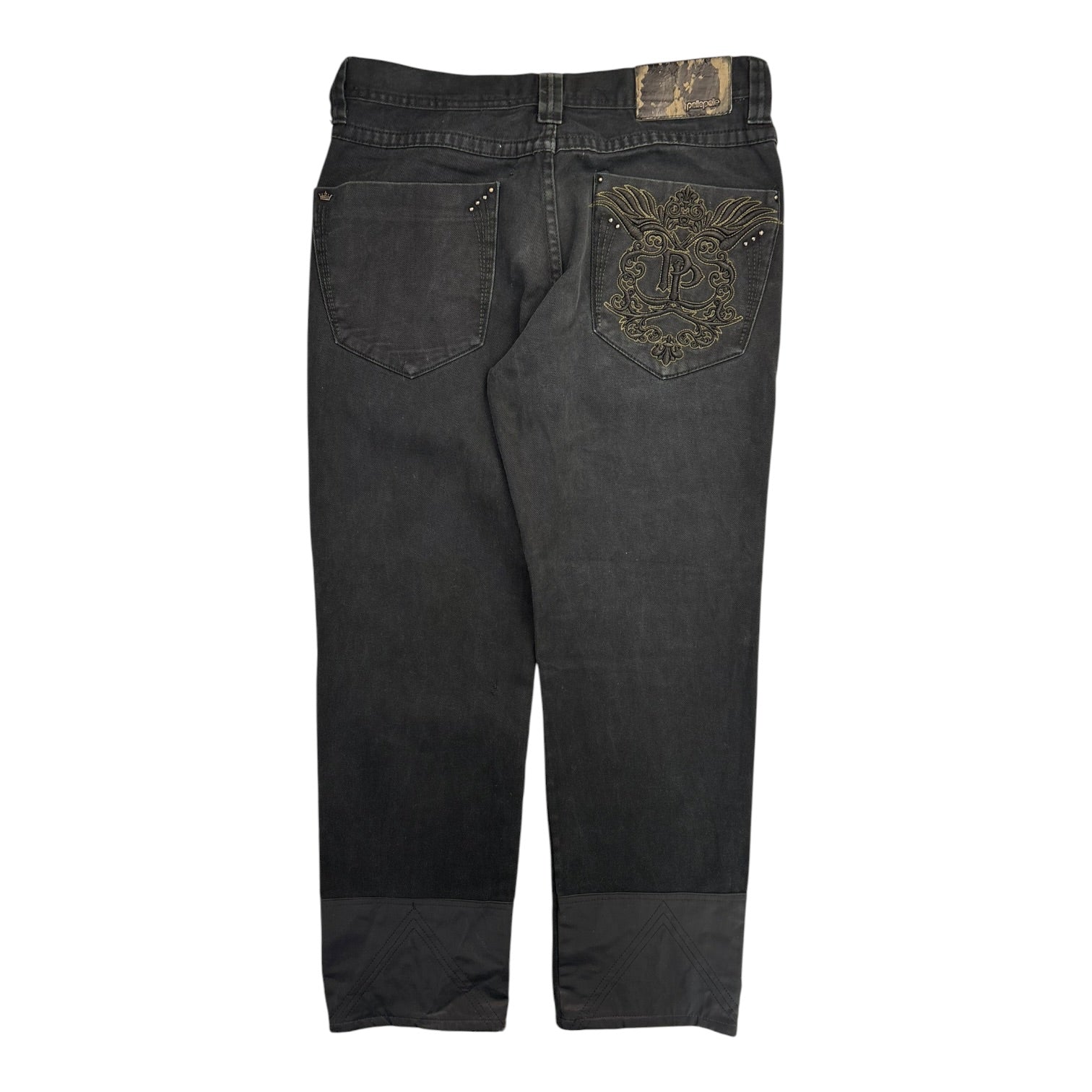 (W) Y2K Pelle Pelle Embroidered Baggy Jeans Black