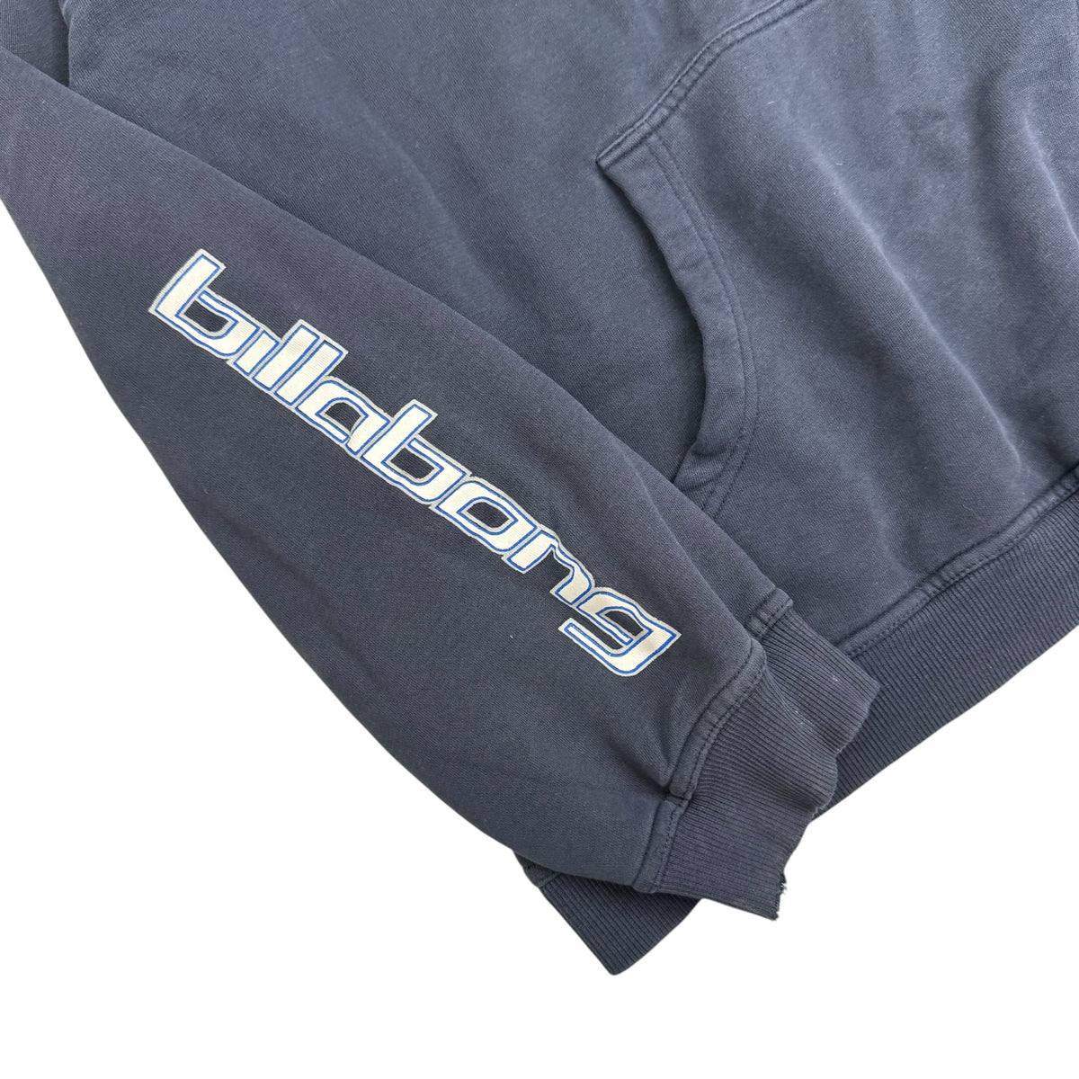 Vintage Billabong Spell Out Sleeve Hoodie Navy Blue