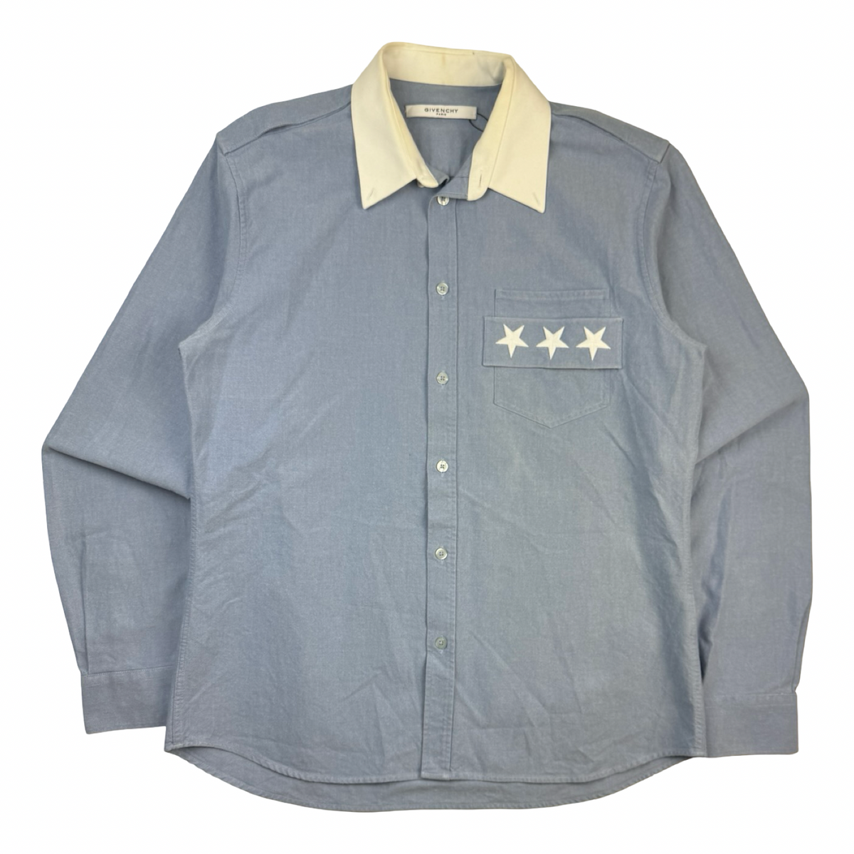 Givenchy Star-Embroidered Light Blue Long-Sleeve Button-Up Shirt