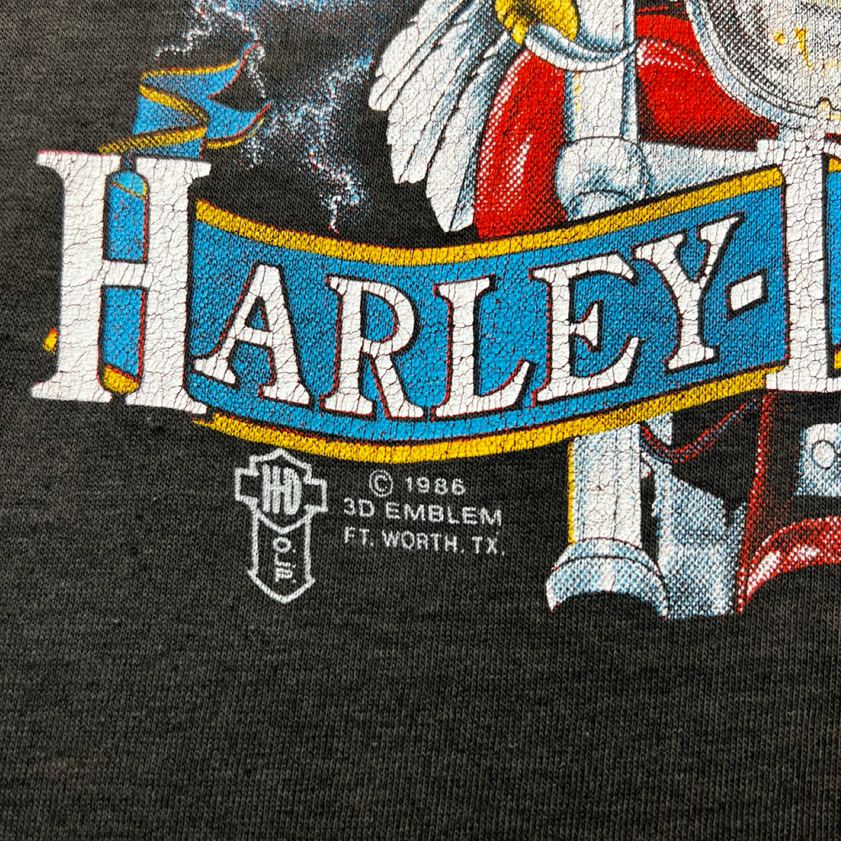 1986 Harley Davidson 3D Emblem Eagle Riding Motorcycle Tee Black