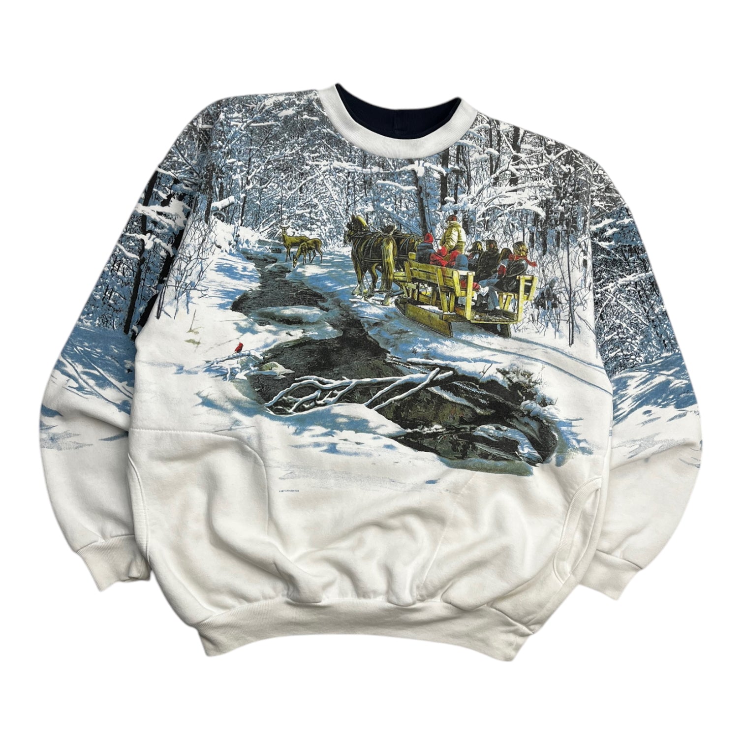 Vintage Snowy Sleigh Scene Crew Neck