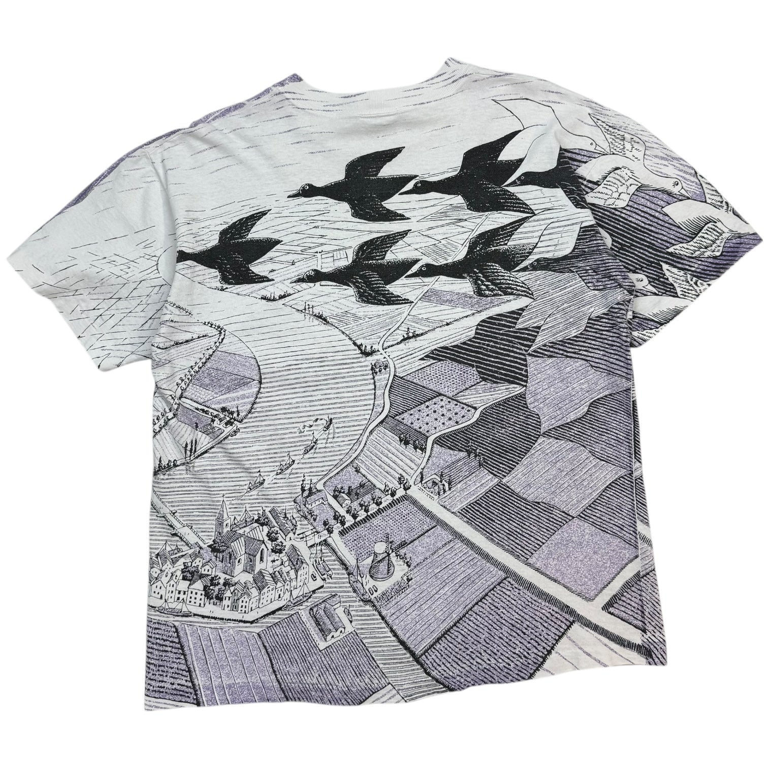 1990s M.C. Escher "Day and Night" AOP Tee White