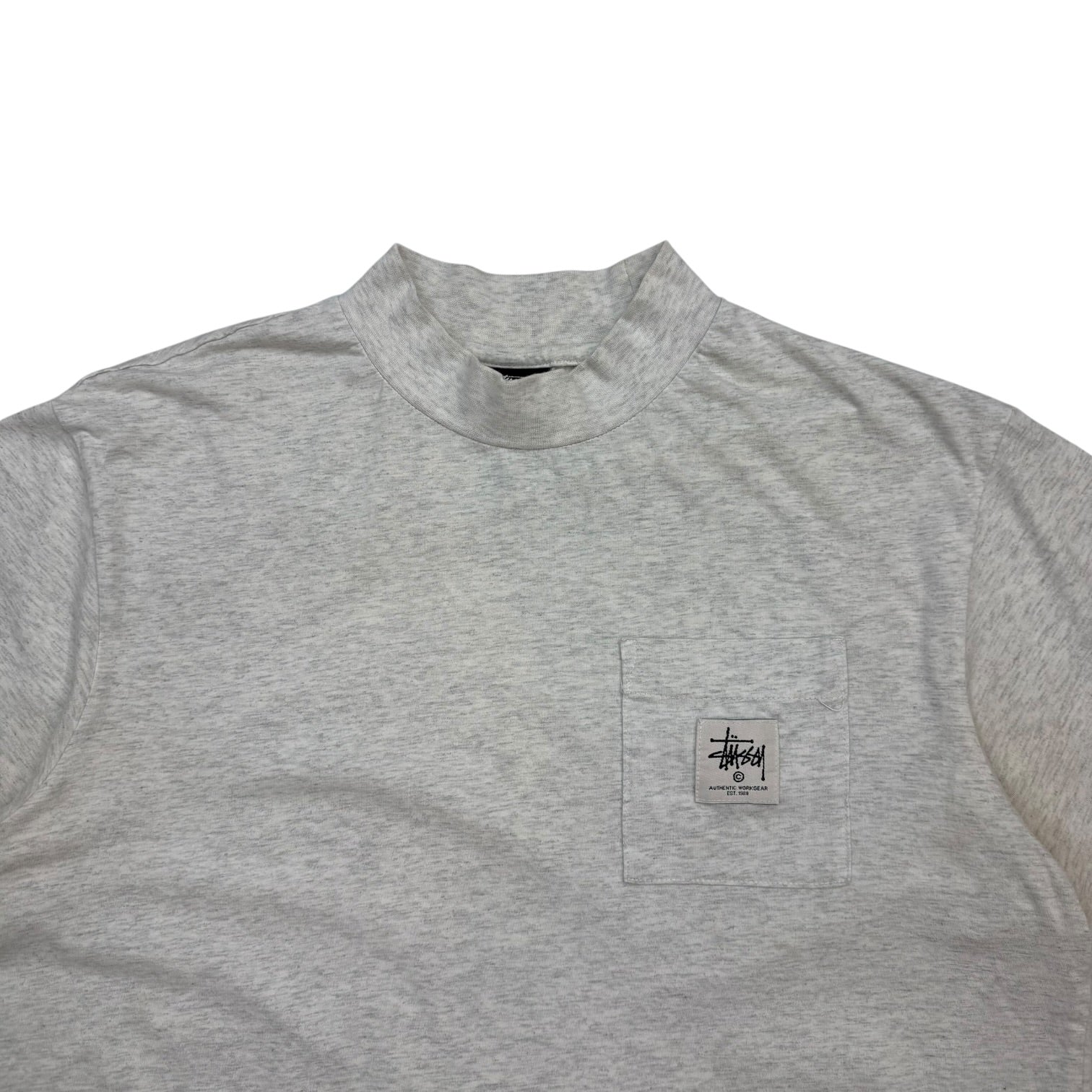 (W) Stussy Juno Boxy Mock Neck Crop Tee Heather Grey