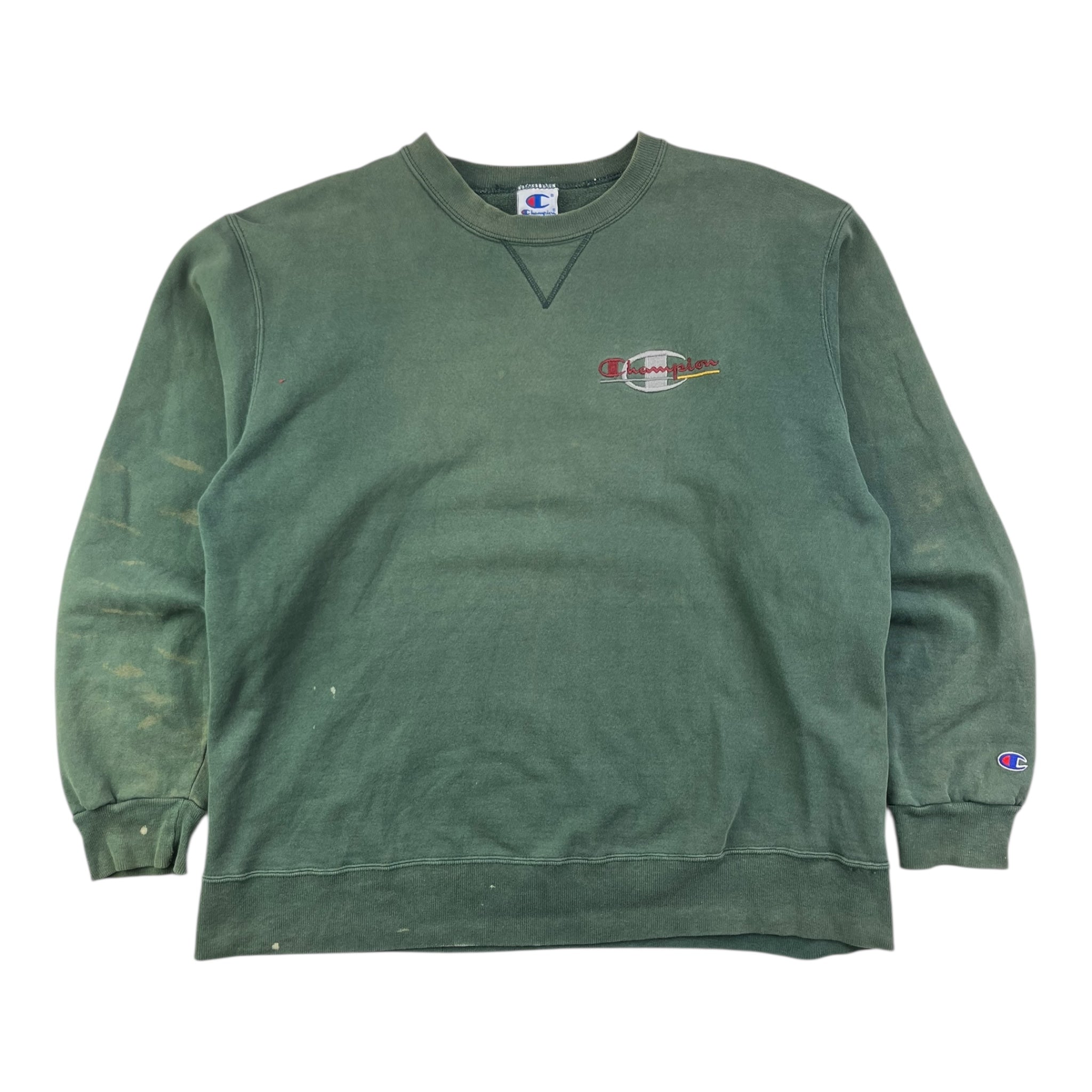 Vintage Champion Big Logo faded Green Sweatshirt
