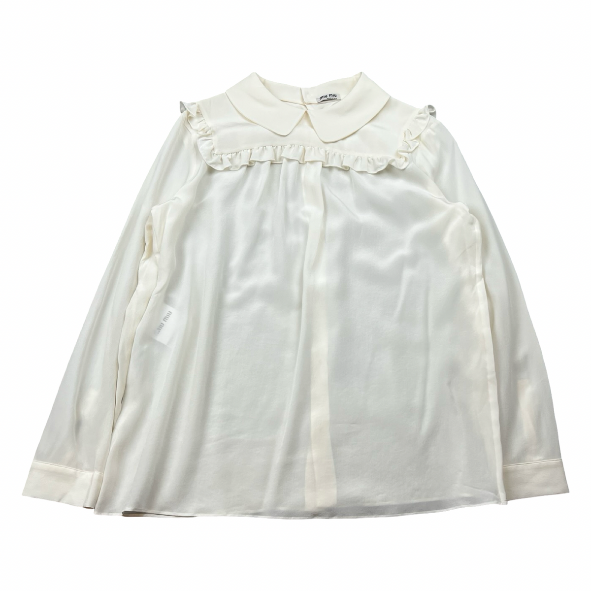 (W)Miu Miu Silk Frill Peter Pan Collar Blouse Ivory