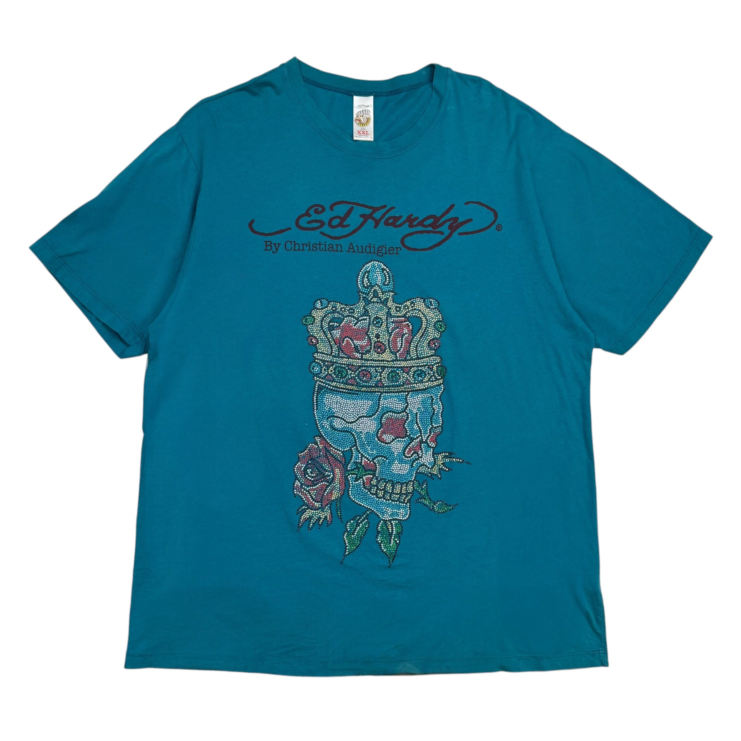 Vintage Christian Audigier Ed Hardy Skull Tee Aqua