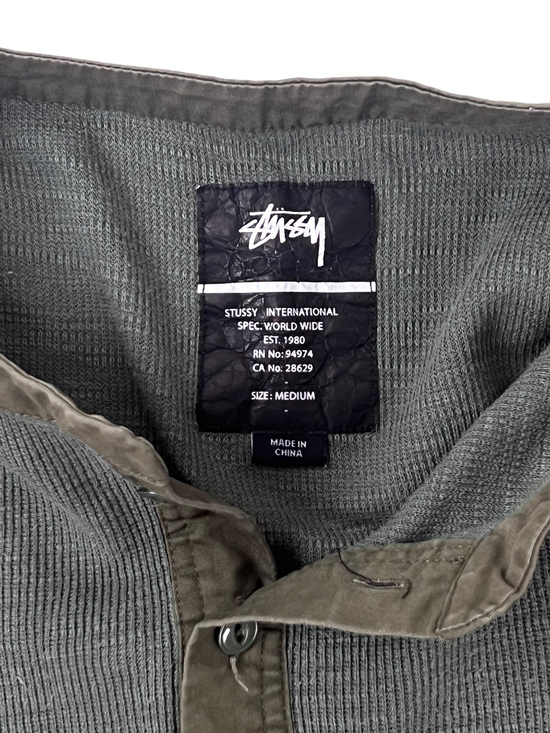 Y2K Stussy Henley Shirt Army Green