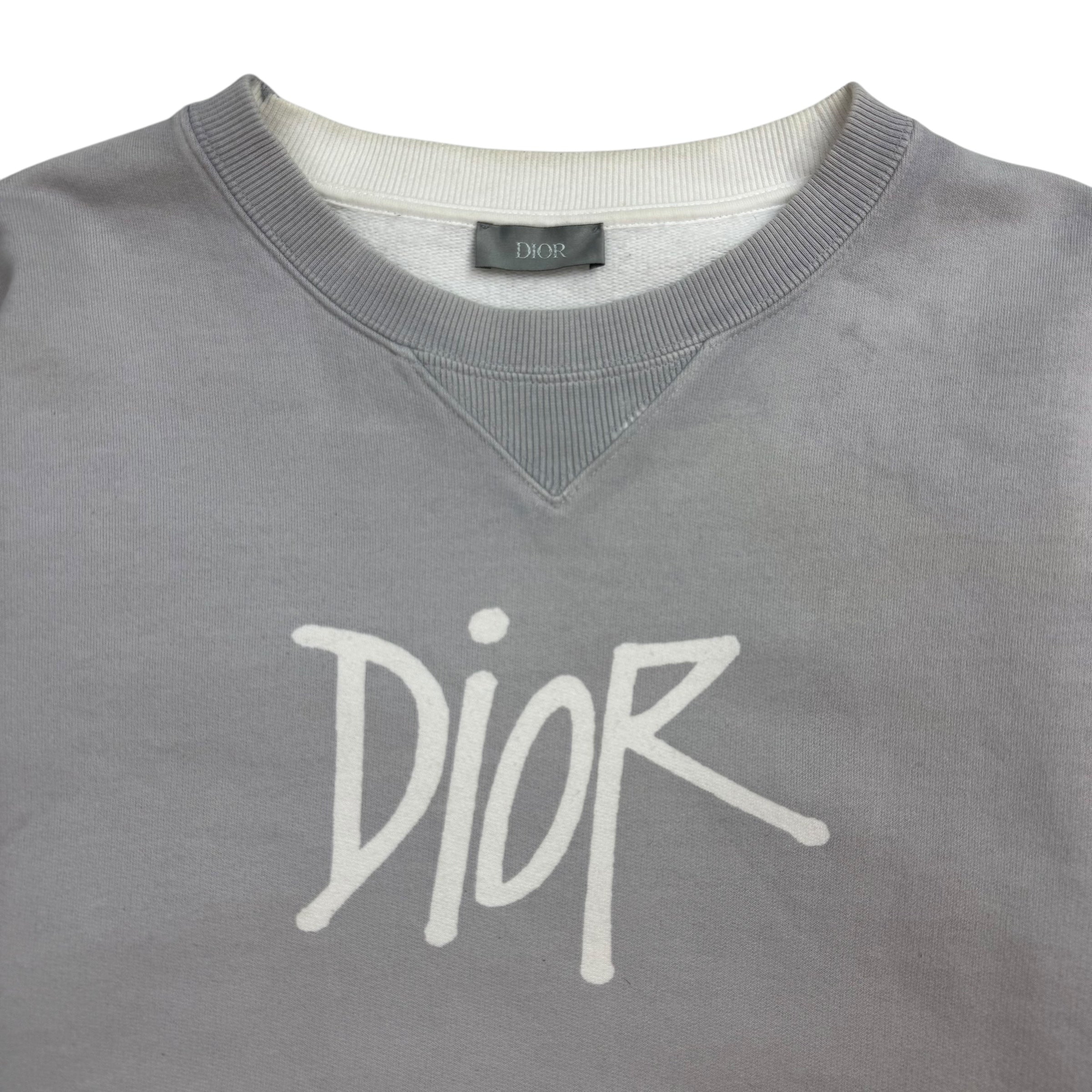 Dior x Shawn Stussy Bee Garment-Dyed Crewneck Grey