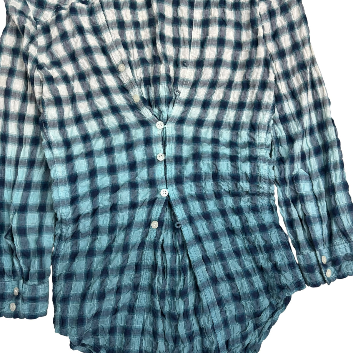 (W) Elizabeth And James Gathered Back Button Up Shirt Green Plaid