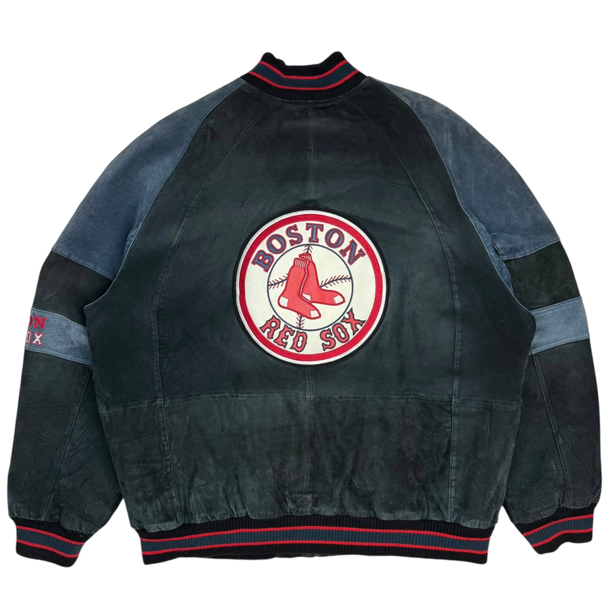 Vintage Boston Red Sox Suede Leather Bomber Jacket Black