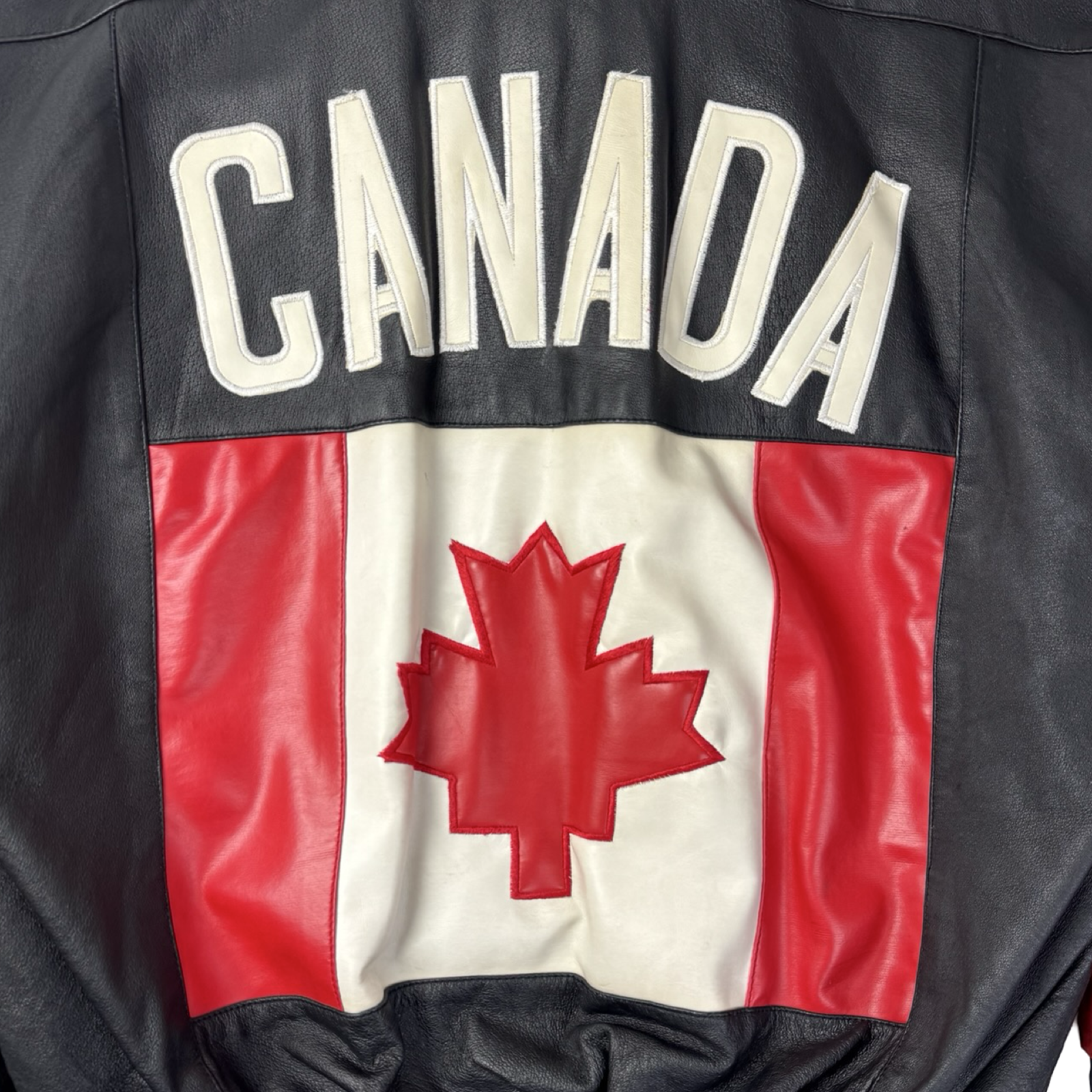 Vintage 90s Canadian Flag Leather/Suede Jacket Black/Red