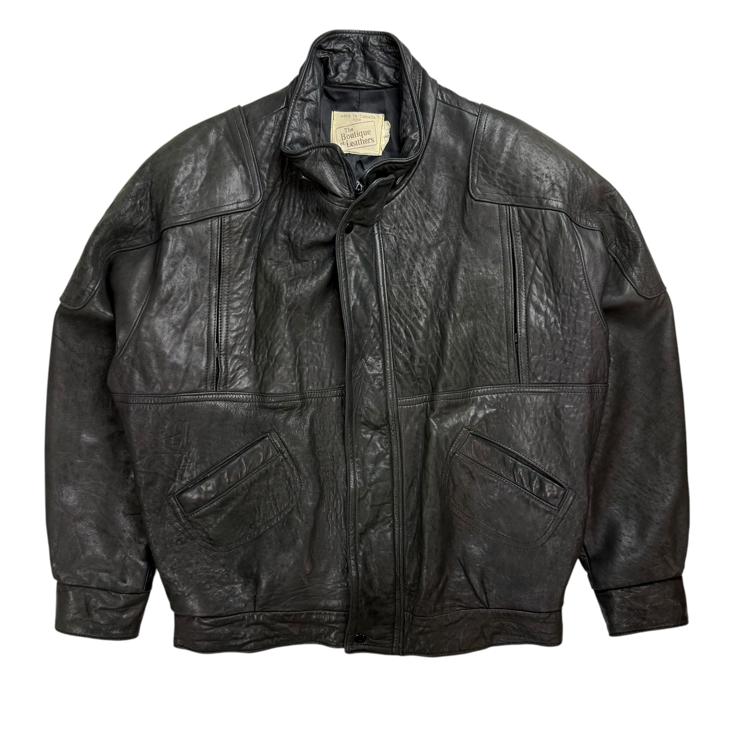 Vintage Leather Bomber Jacket Black