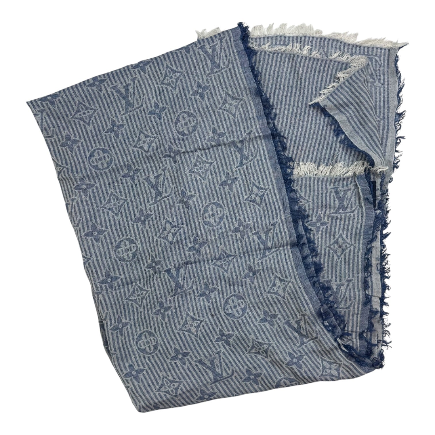 Louis Vuitton Blue Silk Wool Monogram Denim Shaw