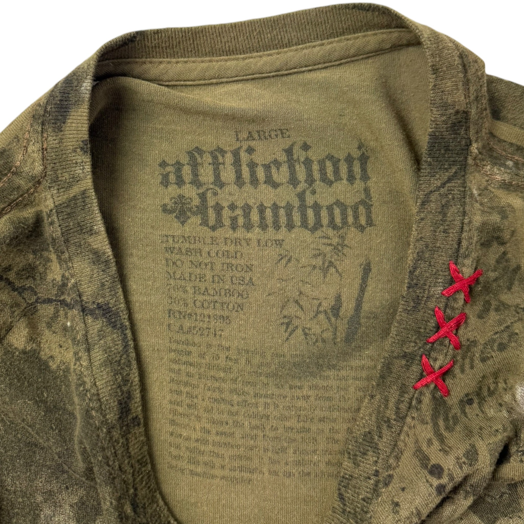 Vintage Y2K Affliction Bamboo Series Dark Angel T-Shirt Green