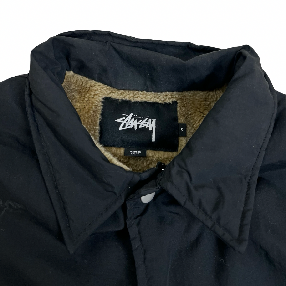 Stüssy Smooth Stock Faux Fur Lined Coach Jacket Black