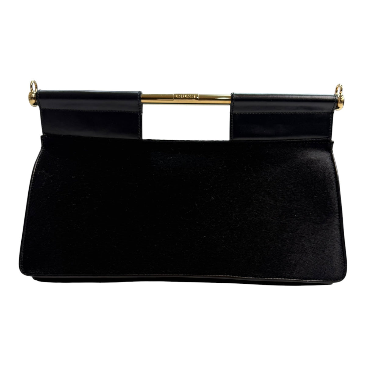F/W 1996 Gucci By Tom Ford Black Pony Hair Gold Bar Triangle Bag