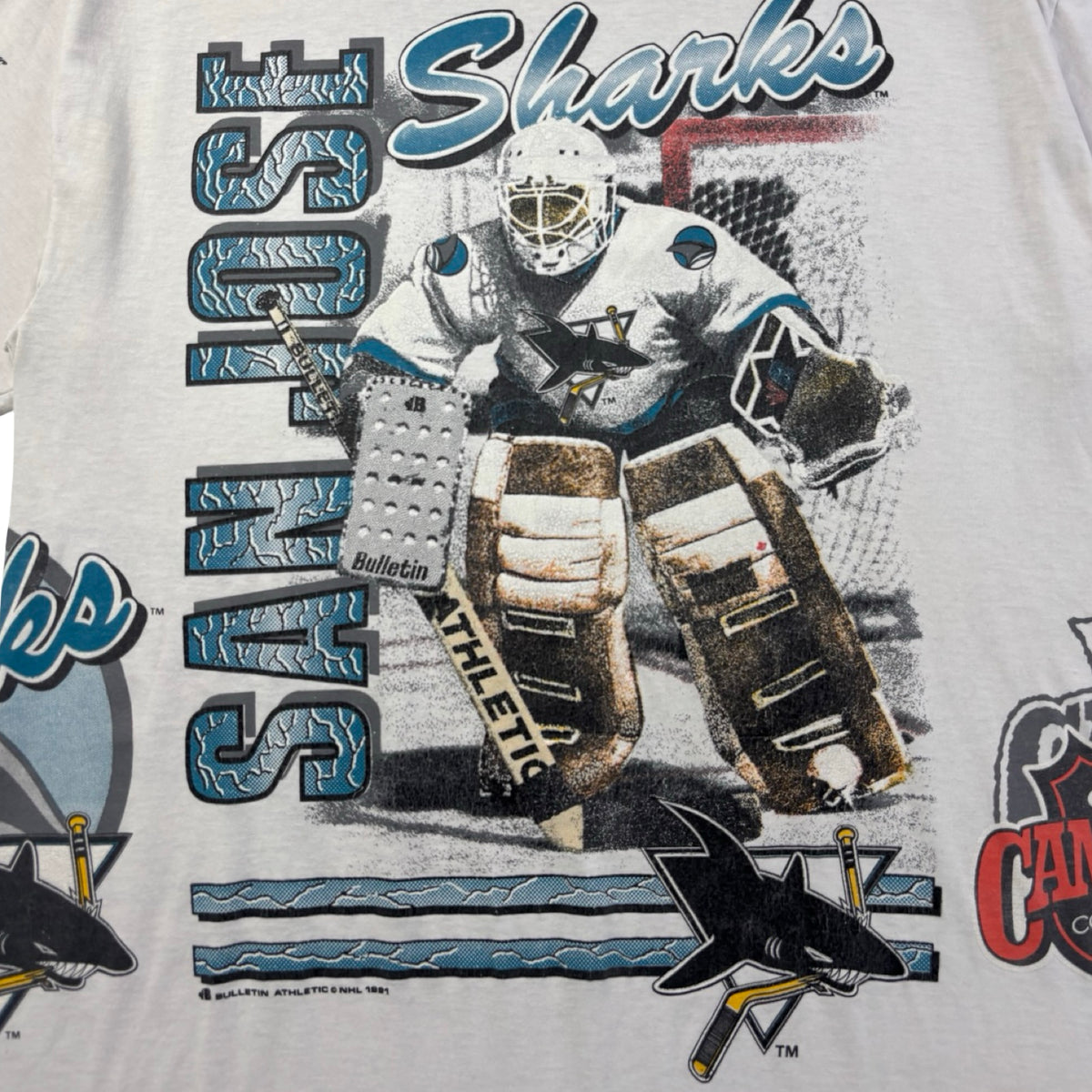 1991 Bulletin Athletic San Jose Sharks AOP T-Shirt White