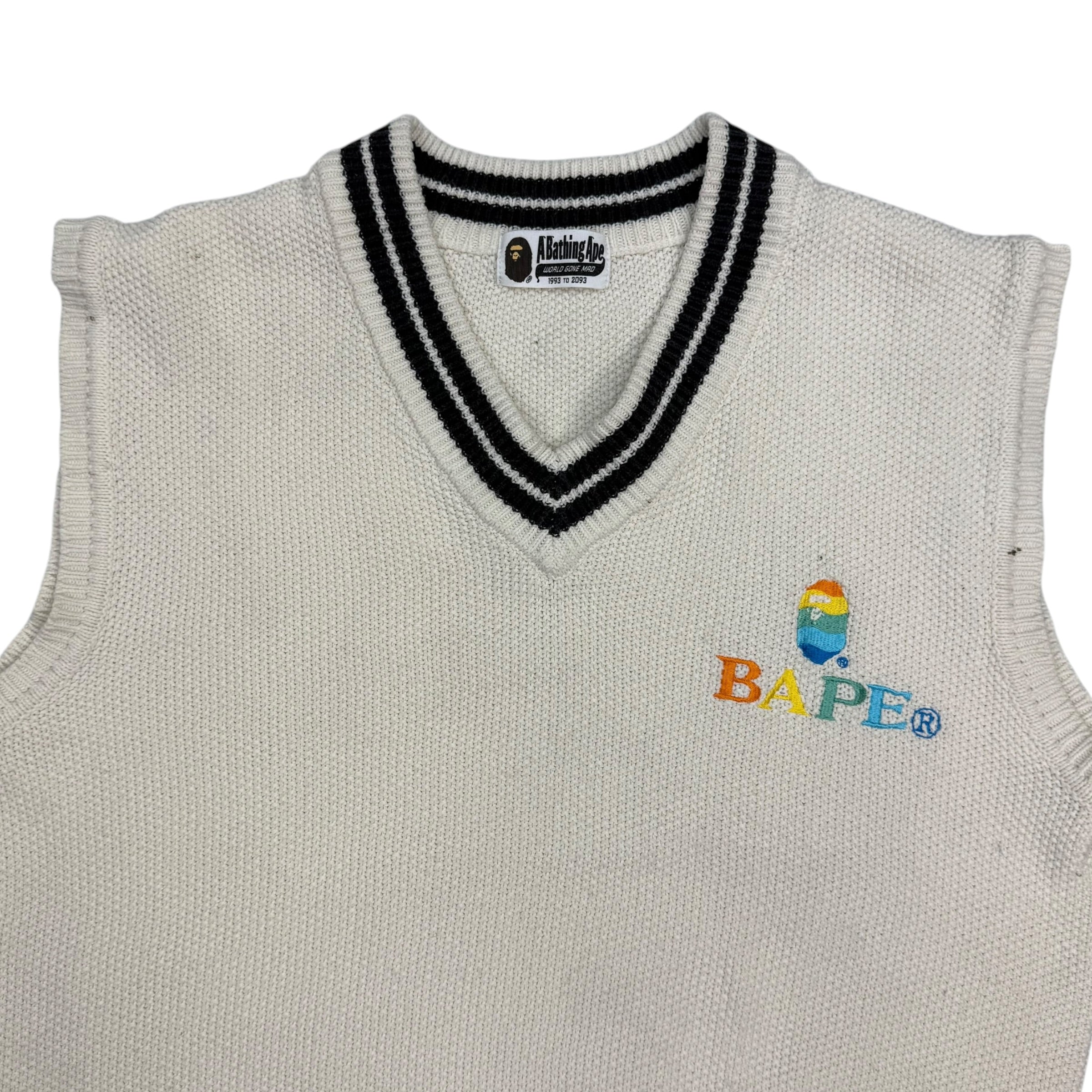 A Bathing Ape Bape Logo Embroidered Knit Vest Cream