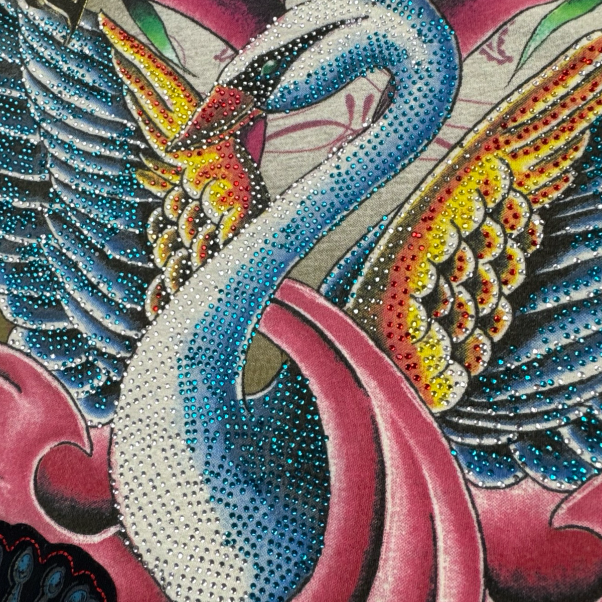 (W) Vintage Christian Audigier Rhinestone Swan With Love T-Shirt