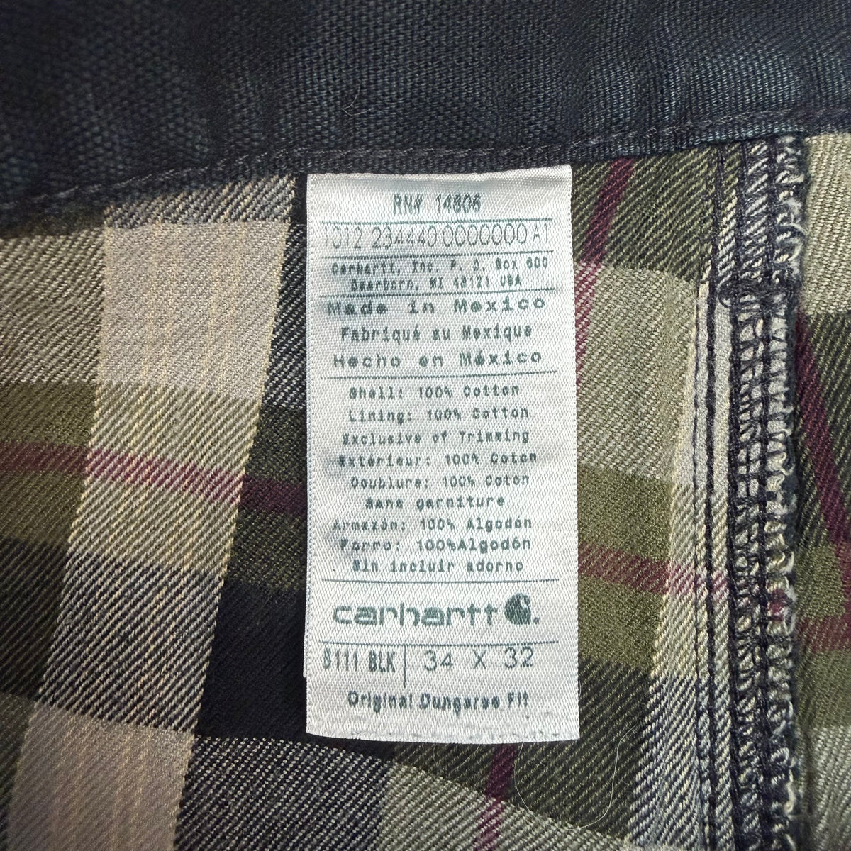 Vintage Carhartt Dungaree Plaid Blanket Lined Pants Black