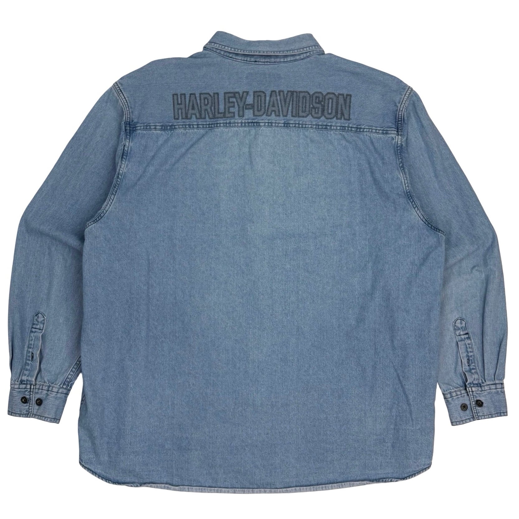 Vintage Harley Davidson Denim Button Up Shirt Blue