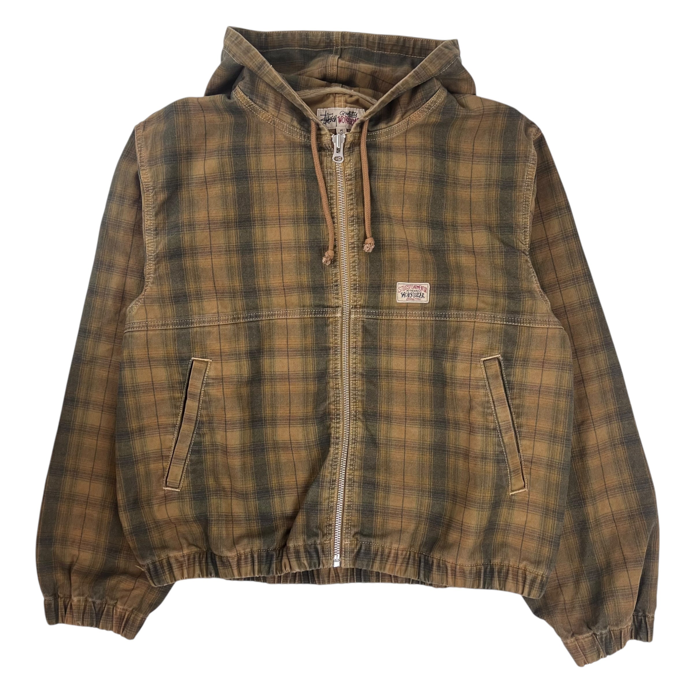 Stussy Unlined Plaid Zip WorkGear Hoodie Brown