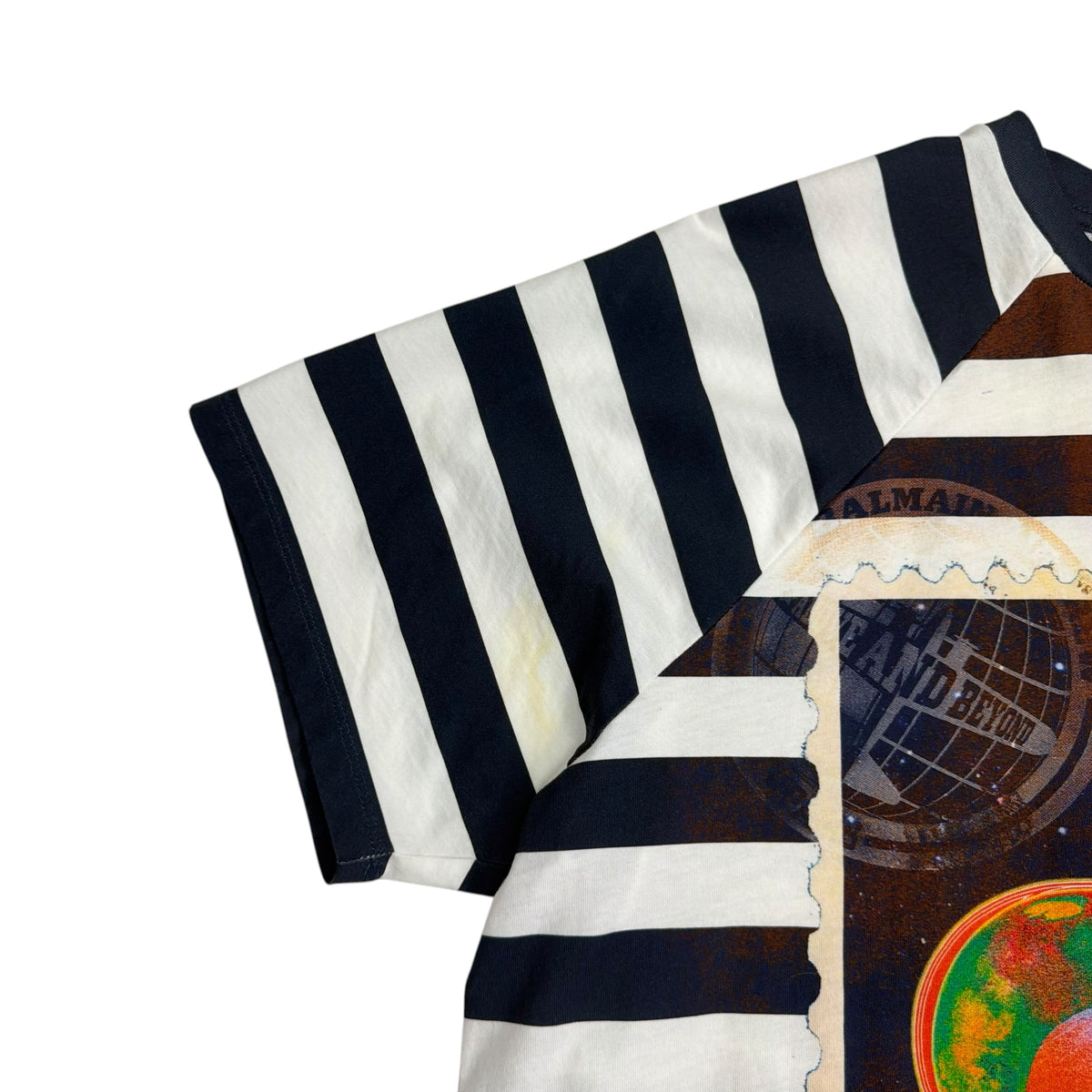 (W) Balmain Space Orbit Striped Cropped Tee Navy