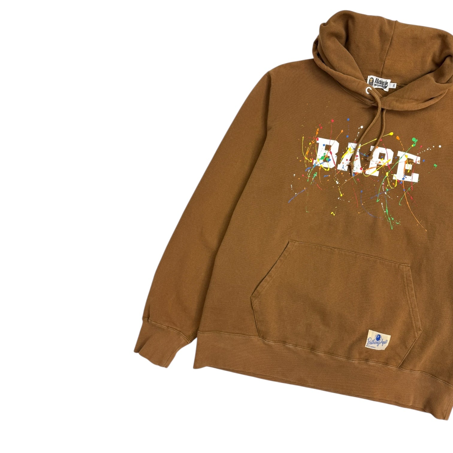 BAPE Spell Out Paint Splatter Hoodie Brown