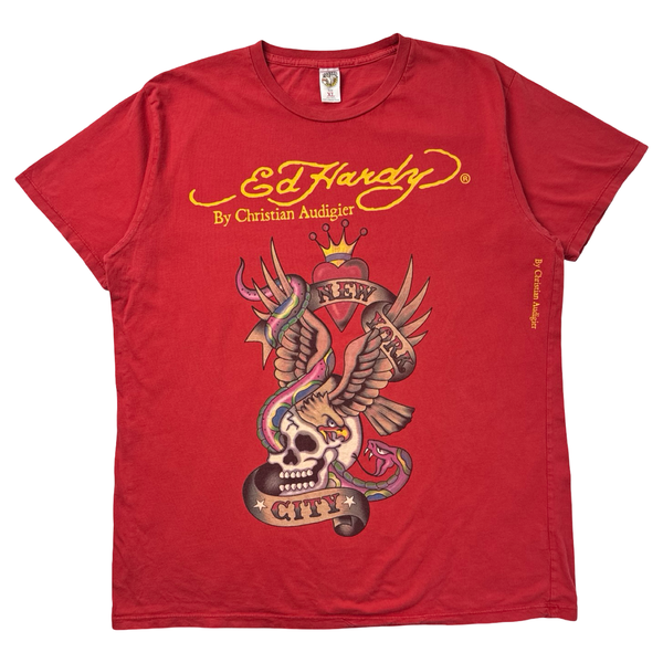 Vintage Ed Hardy New York City Skull T-Shirt Red