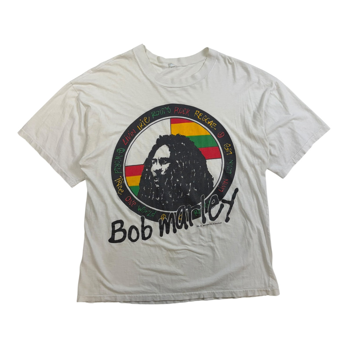 Vintage 1990’s Bob Marley "Livin Irie Roots Rock Reggae" T-Shirt White